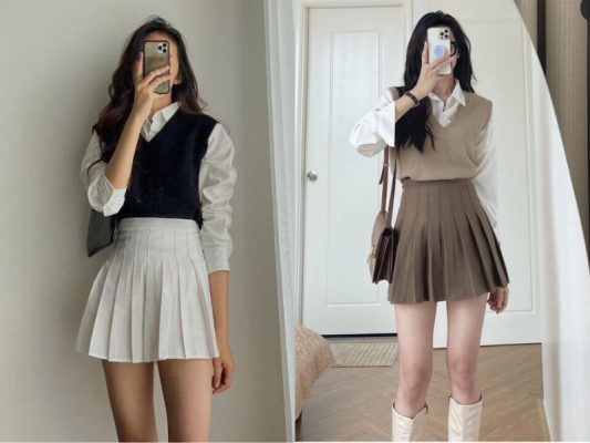 Mix áo len với chân váy ngắn