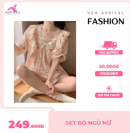 Set Bộ Ngủ Nữ Cotton Hoa Nhí Dễ Thương AdoraFashion