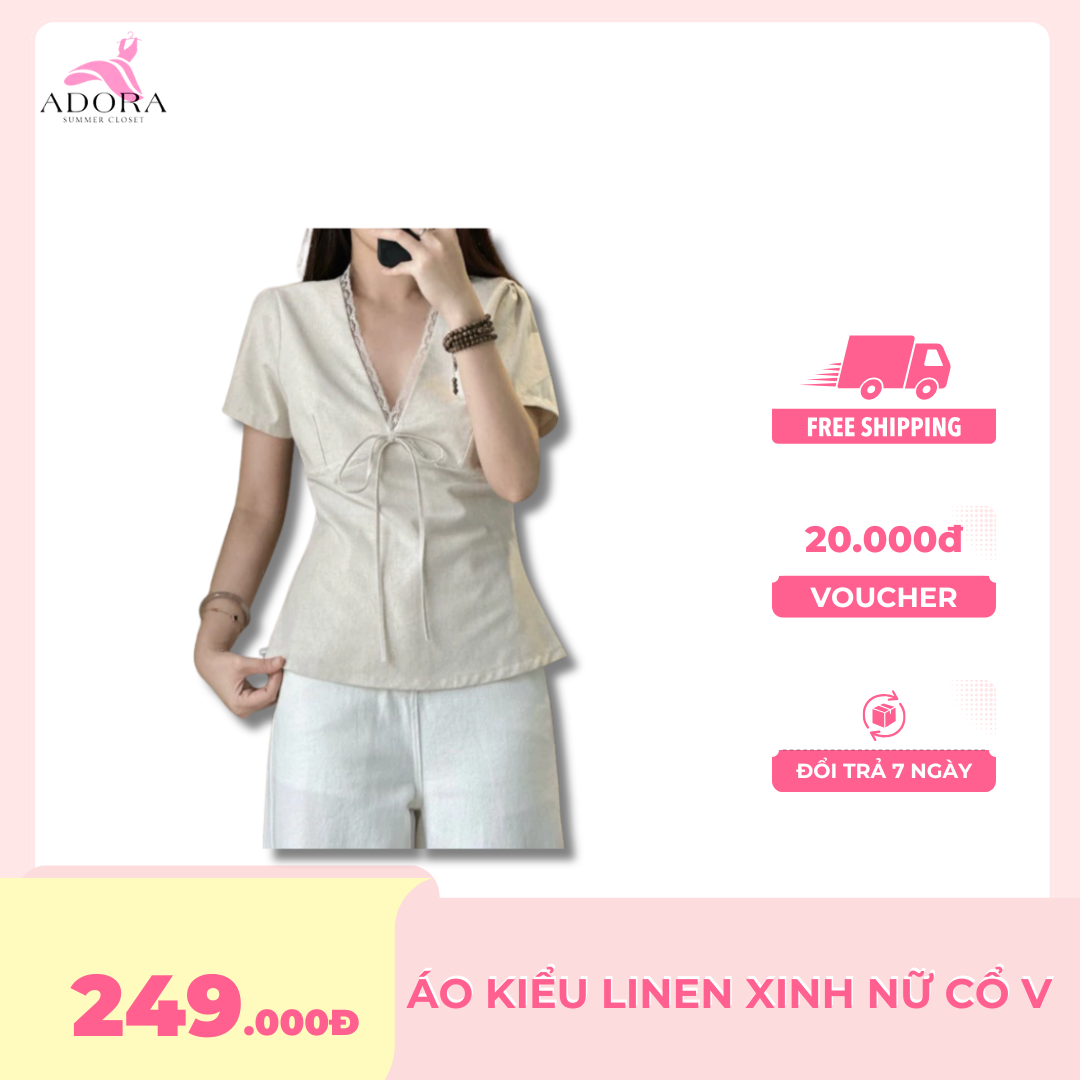 Áo Kiểu Linen Xinh Nữ Cổ V