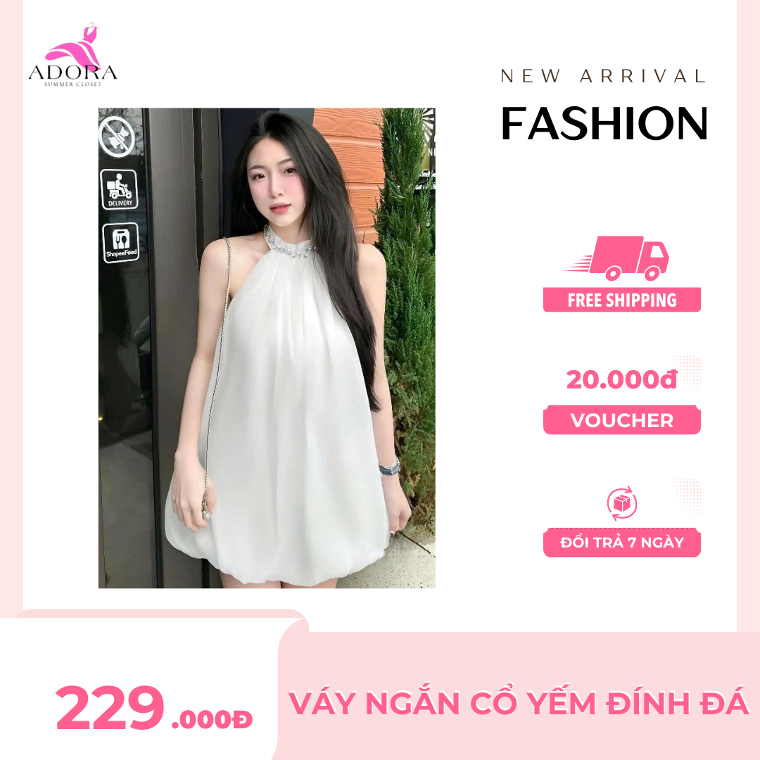 VÁY NGẮN CỔ YẾM ĐÍNH ĐÁ