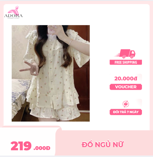 Bộ đồ ngủ nữ hoa nhí tay bèo
